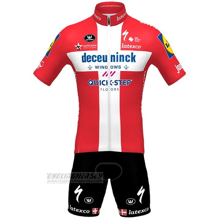 2021 Cycling Jersey Deceuninck Quick Step Champion Denmark Short Sleeve and Bib Short